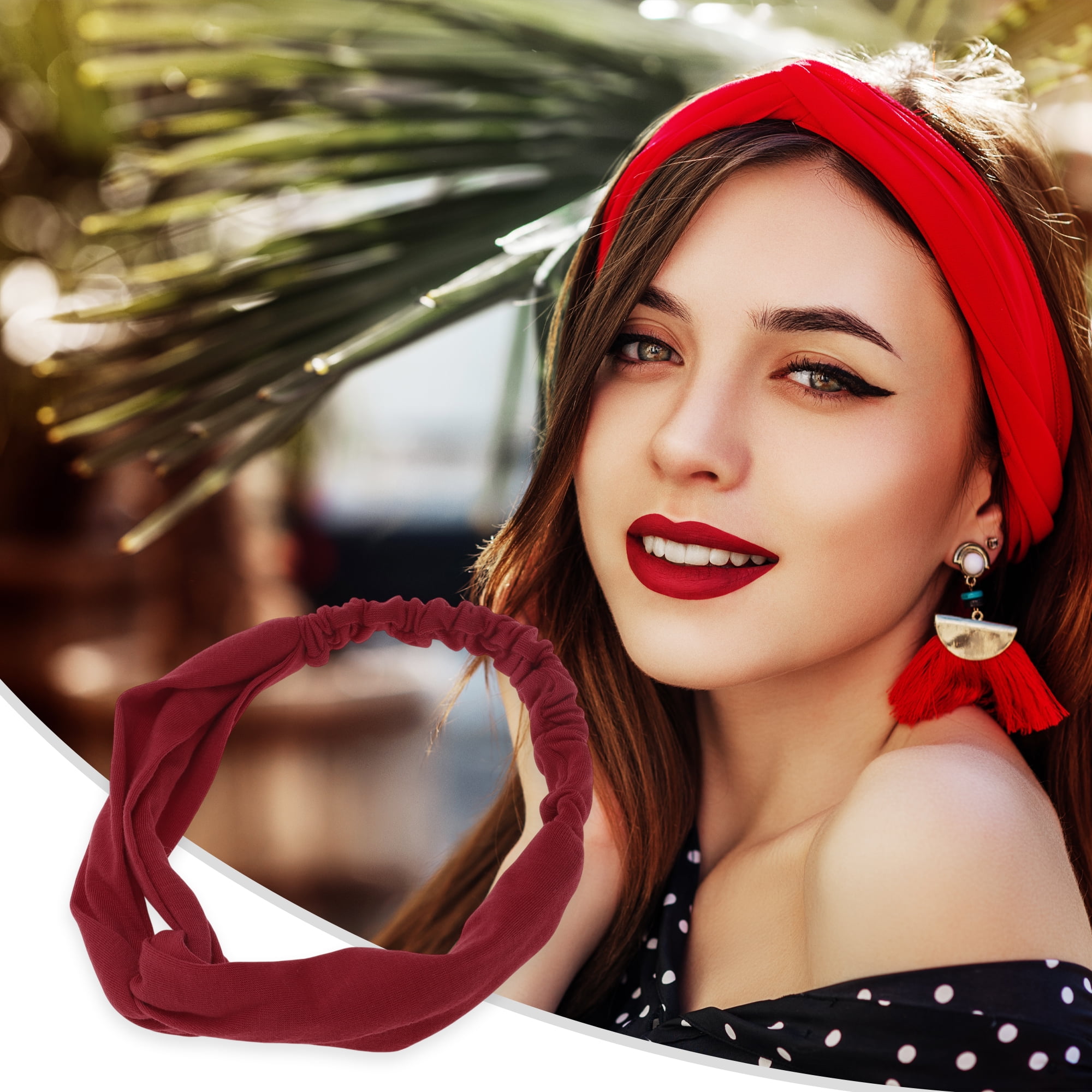 Unique Bargains Stylish Simple Solid Elastic Cross Headwrap Red