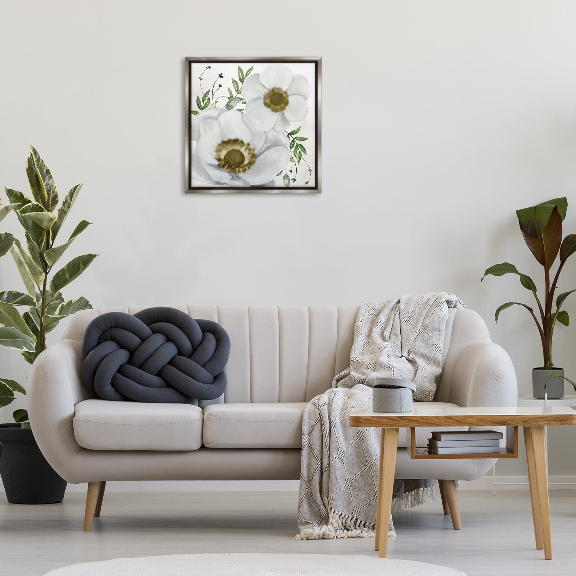 Stupell Industries Gold Centered Magnolia Plants & Flowers Painting Gray Floater Framed Canvas Art Print Wall Art, 25 x 25