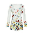 thumbnail image 2 of Qiylii Female Loose T shirt, Butterfly/ Flower Print O-Neck Long Sleeve Tops, 2 of 9