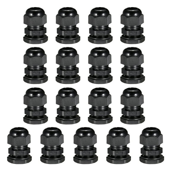 17Pcs M18 Cable Gland Waterproof Plastic Wire Glands Joints Black for 5-10mm Dia