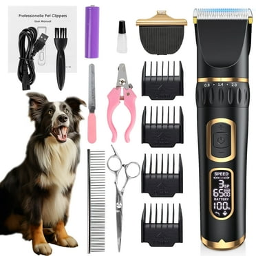 JUUTREN Dog Clippers, Professional Dog Grooming Kit with LCD Display, Dog Shears for Grooming Thick Hair Cutter Cordless Rechargeable Hair Shaver Trimmer for Dog Cat Pet Thick Coat, 3 Speed Low Noise