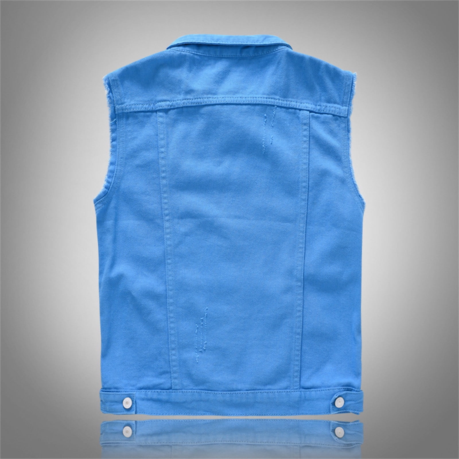 Men's Denim Vest Lapel Sleeveless Slim Fit Retro Ripped Button