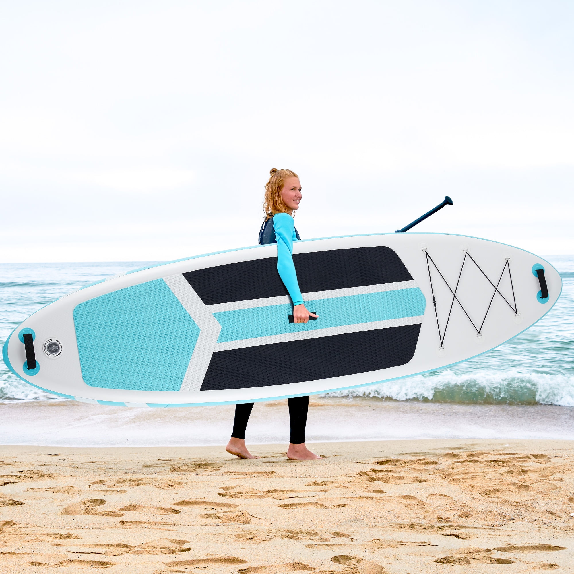 MCQ Inflatable Stand up Paddle Board Durable Advanced Material and Complete SUP Accessories Non-Slip Deck, ﻿Bule and Gray