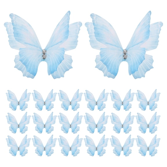 Uxcell 20Pcs Organza Butterfly, 1.6 x 2 Inch Double Layers Lace Butterfly Applique Patches Fabric Embroidery Sewing Lace for DIY Craft Wedding Hair Dress Accessories, Blue