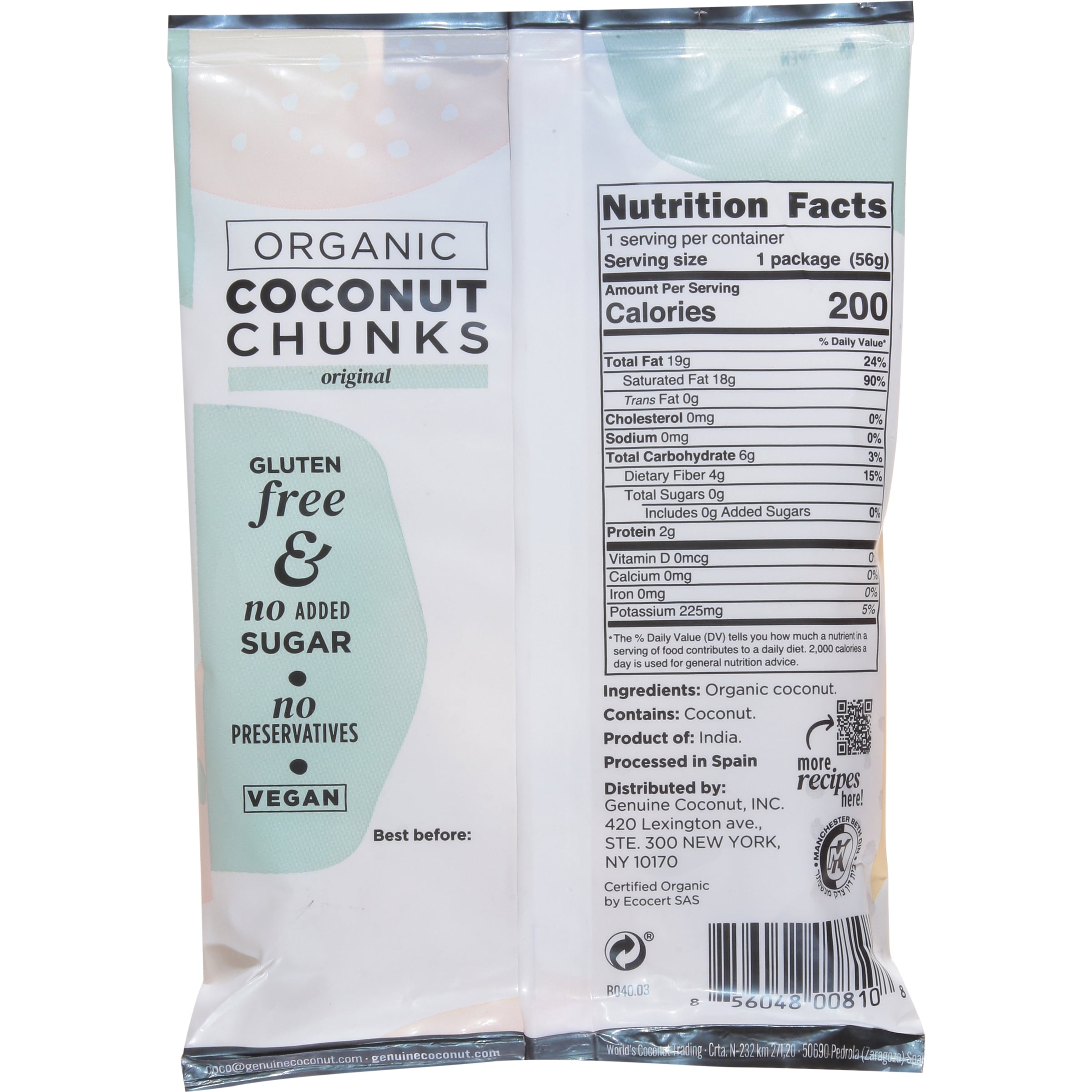 Genuine Coconut Refrigerated Fresh Organic Coconut Chunks, Original, 2 oz