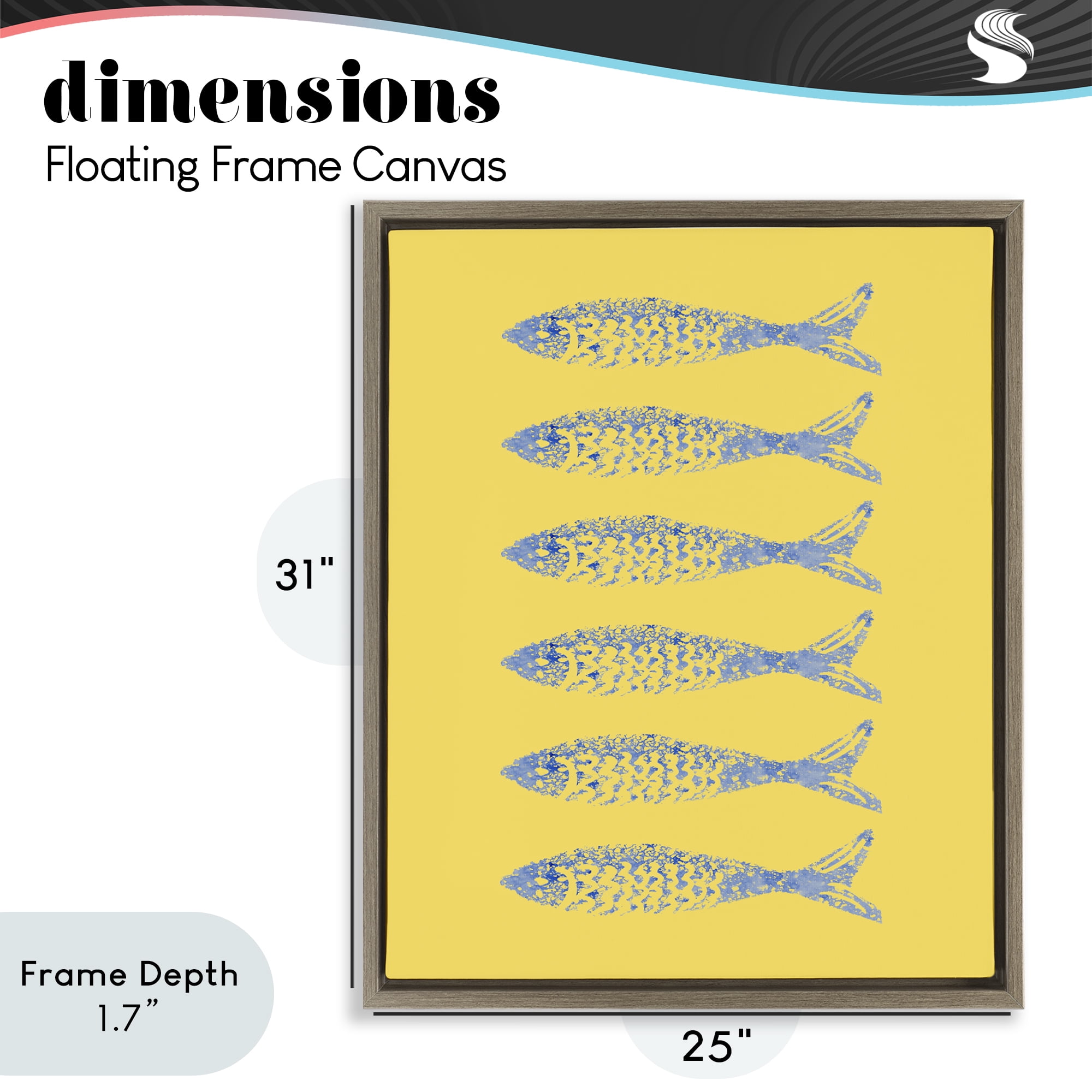 Stupell Industries Sardine Stamps on Yellow Brown Framed Floater Canvas Wall Art, design by Julie DeRice