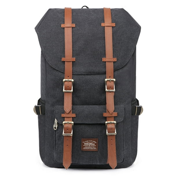KAUKKO Mochila de viaje escolar para universidad flexible con portátil para 15", 22L (Lienzo/Negro) KAUKKO E5ABlack