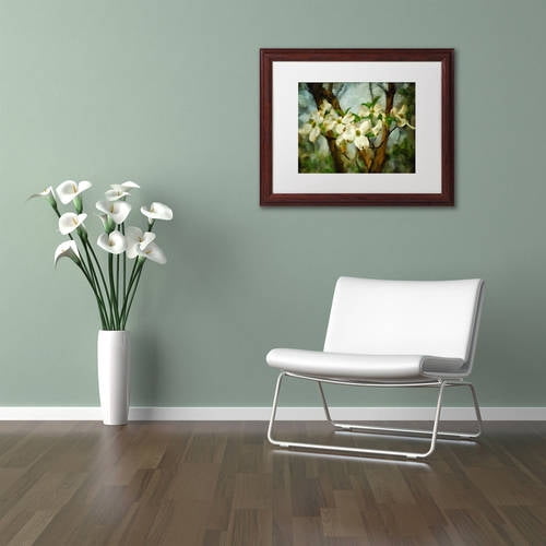 Trademark Fine Art "Painted Dogwood" Canvas Art by Lois Bryan White Matte, Wood Frame
