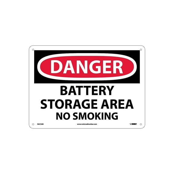National Marker Danger Signs; Battery Storage Area No Smoking 10X14 .040 Aluminum D672AB