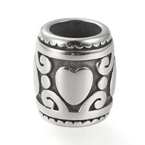 10 pc 304 Stainless Steel European Beads Large Hole Beads Barrel with Heart Antique Silver 10x9mm Hole: 5.5mm