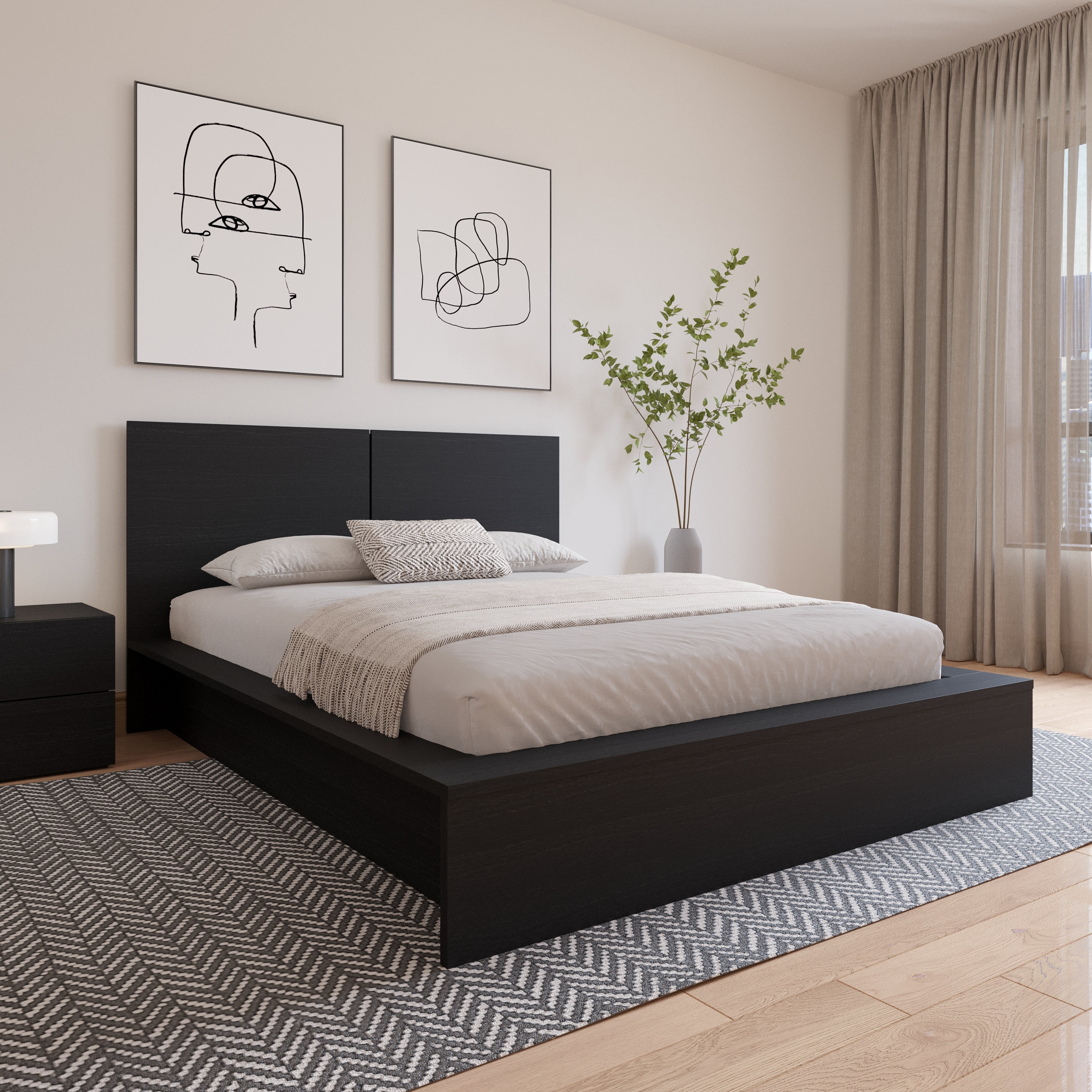 キンバ Nexera James King Size Panel Headboard, Black Oak - Walmart
