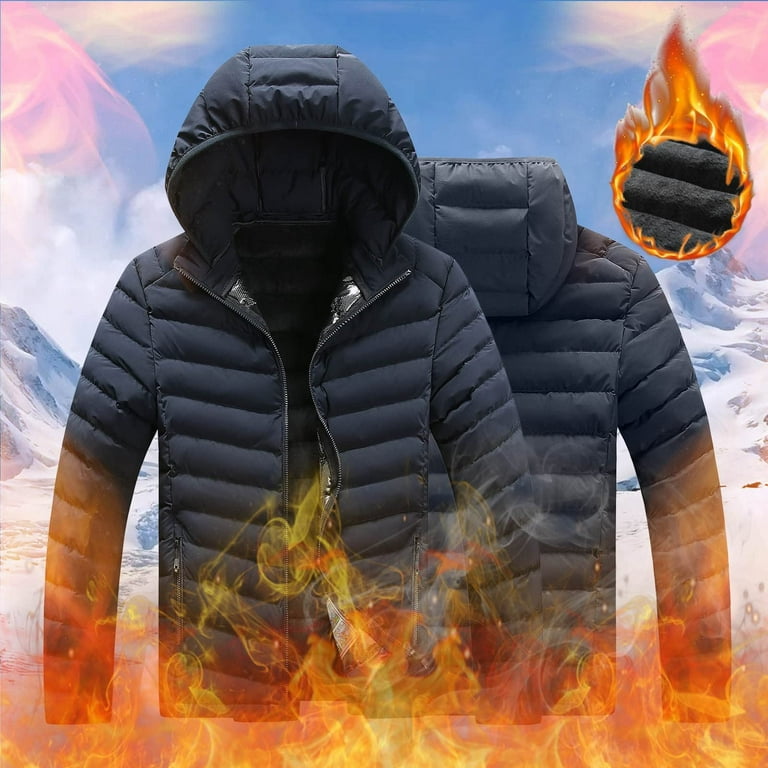 Mens Puffer Jacket with Faux Fur Hood Full Zip Up Hooded
