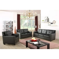 Golden Furniture 3 PCS Faux Leather Sofa Couch Set, Black Living Room Set with Sofa, Loveseat and Chair