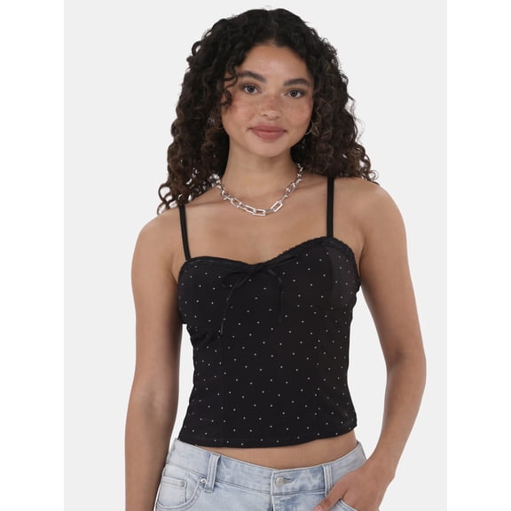 No Boundaries Printed Corset Top with Lace Trim, Women's and Women's Plus