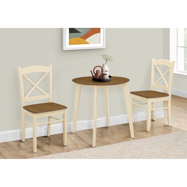 Monarch Specialties I 1326 - Dining Table, 30" Round, Small, Kitchen, Dining Room, Oak And Cream, Wood Legs, Transitional