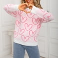 thumbnail image 4 of Tnhcen Women's Pink Heart Print Sweater Soft Acrylic Knit Top Loose Fit Casual Wear Round Neck Long Sleeve Pullover Cute Valentine's Day Design Warm Winter Comfort S-XL, 4 of 9