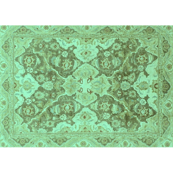 Ahgly Company Machine Washable Indoor Rectangle Oriental Turquoise Blue Traditional Area Rugs, 2' x 3'