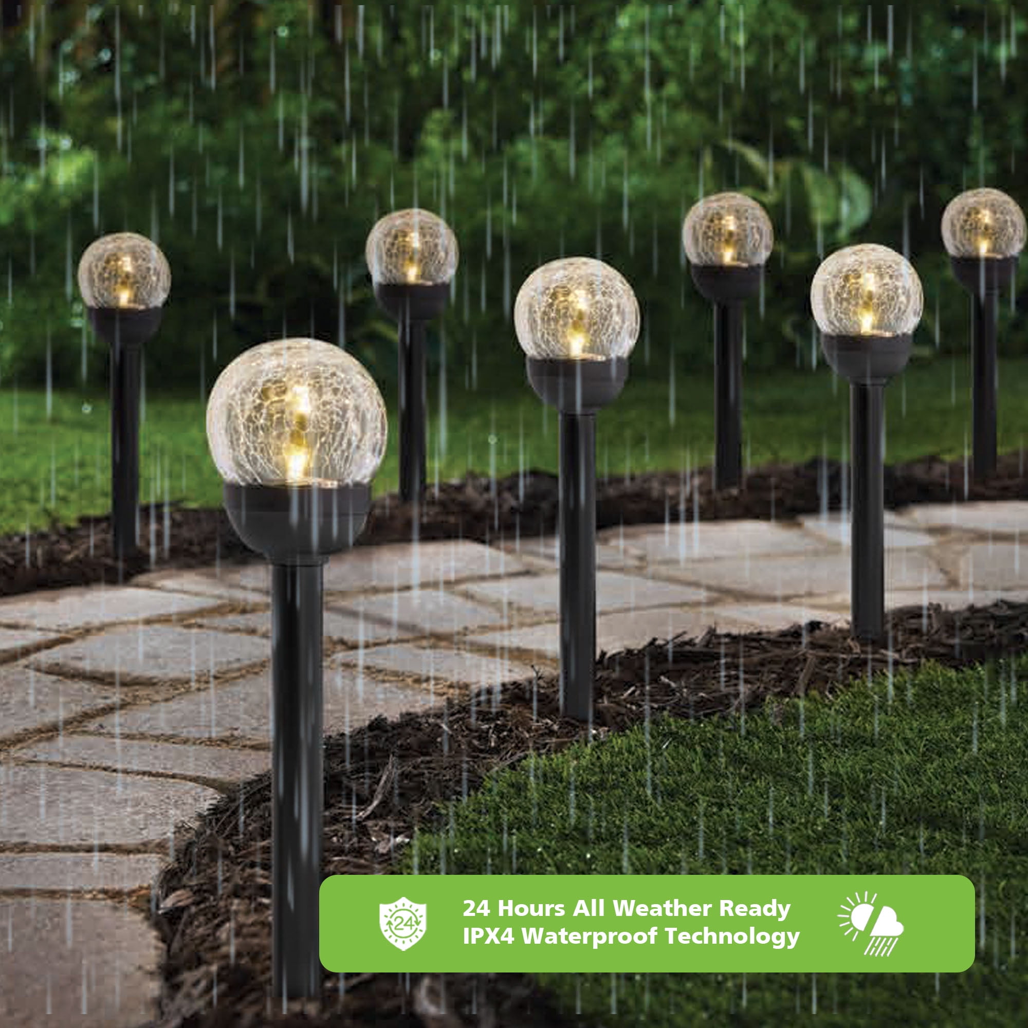Mainstays Solar Powered Black LED Landscape Crackle Glass Ball Path Light, 3 Lumens