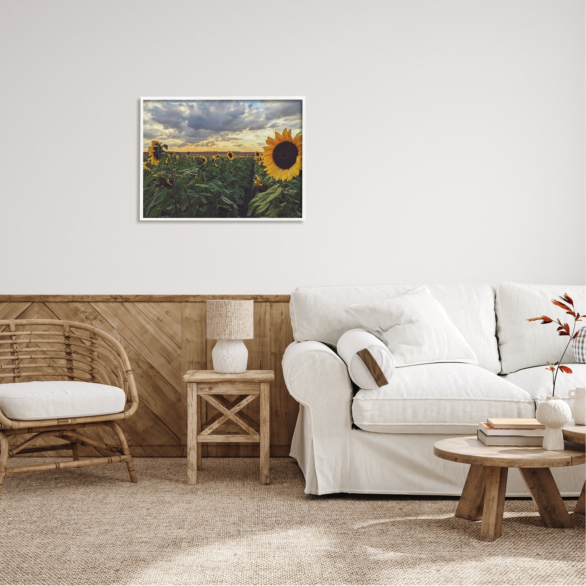 Stupell Industries Sunny Sunflower Patch Field Panoramic Cloudy Sky Framed Wall Art, 30 x 24, Design by Kali Wilson