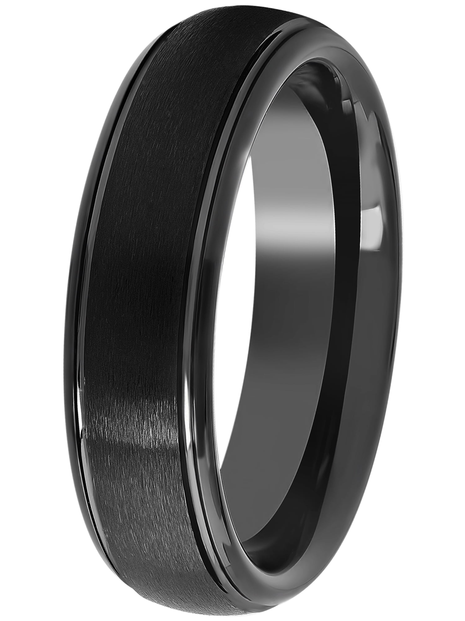 Men's Black Tungsten Grooved Satin Comfort Fit 6MM Wedding Band by Brilliance Fine Jewelry - Mens Ring