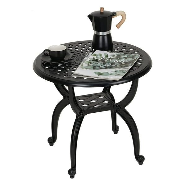 JARDIN DE CENTENNIAL Mesa auxiliar de aluminio fundido para exteriores, mesa auxiliar antioxidante para exteriores, mesa auxiliar para patio, café, bistró, para interior, jardín, porche, balcón (redon