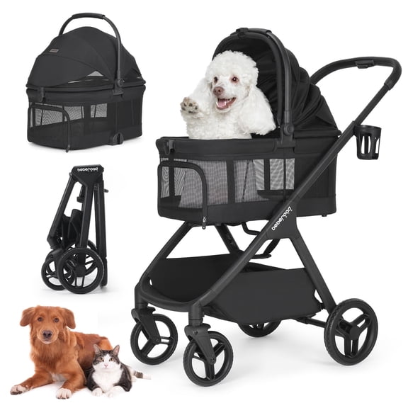 Foldable Luxury Pet Stroller with Detachable Carrier, Lightweight 2-in-1 Pet Stroller for Small & Medium Dogs Cats, Easy Assembly Compact Travel Stroller (X5-Black with Mesh Window)