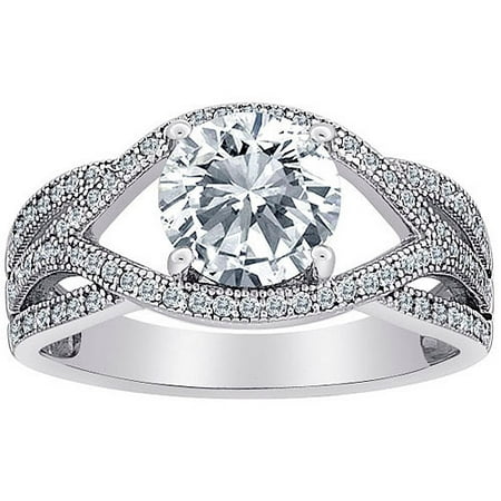 Majestic MicroPave CZ Ribbon Scroll Solitaire Ring in Sterling Silver