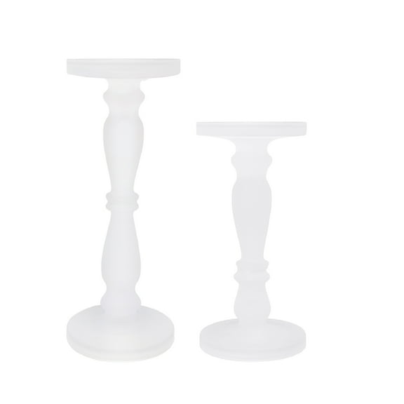 A&B Home Frosted Glass Candle Holder Set - Set of 2 Decorative Pillar Candle Holder, White