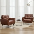 thumbnail image 3 of AODAILIHB Leather Arm Chair Set of 2, Retro Wood Leather Armchairs Accent Chair（Set）, Modern Lounge Reading Side Chair for Office Bedroom, Waiting Room Chair, Brown, 3 of 9