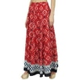thumbnail image 1 of Bimba Women's Red Batik Print Cotton Skirt Elastic Waist Maxi Summer Skirts-S, 1 of 2