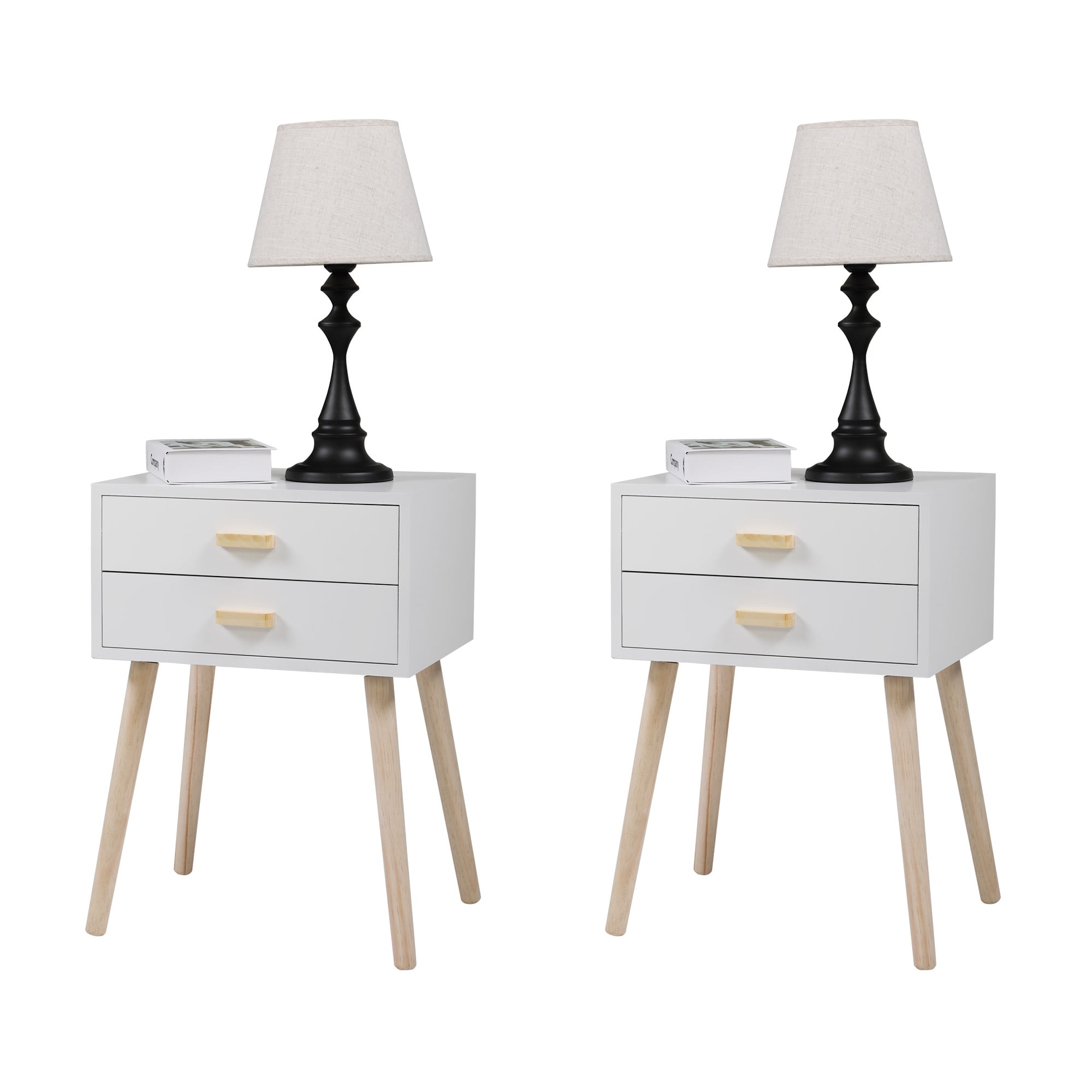 Jaxpety 24.8"H Wood 2PC Bedside End Table Nightstand Mid ...