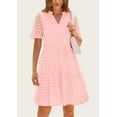 thumbnail image 5 of PRETTYGARDEN Women's Short Sleeve Mini Dress Summer V Neck Hollow Out Eyelet Ruffle A Line Swing Short Dresses, 5 of 7