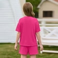 thumbnail image 3 of LNZGNM 2 Piece Summer Outfits with Pockets Oversized Cap Sleeve Top Shorts Set Elastic Waist Solid Color Clothing Sets for Sports, Hot Pink, 3 of 5
