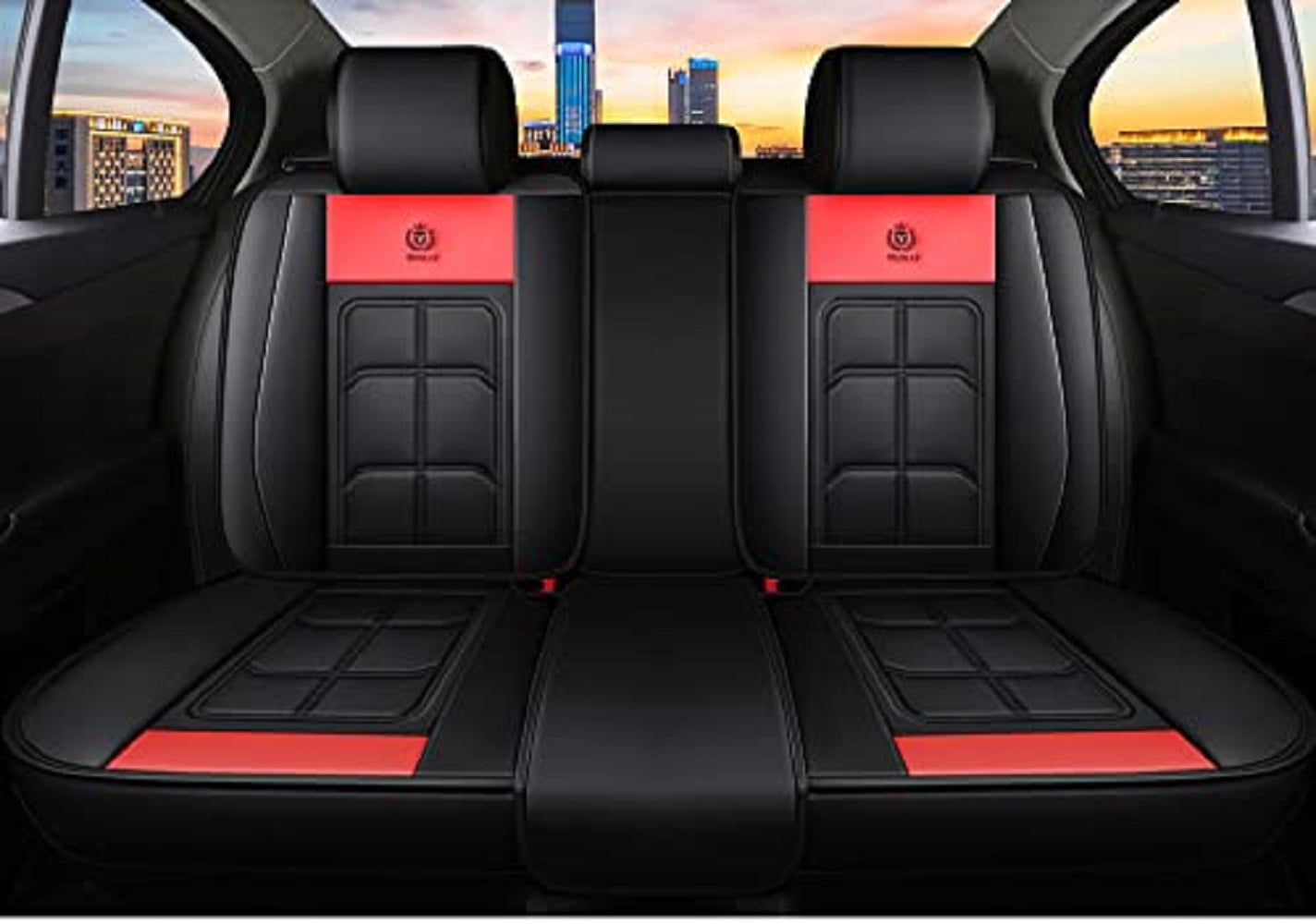 2 pack Car Seat Covers Set, Waterproof Faux Leather Seat Covers for Cars Universal Fit for SUV, Truck, Black Premium Car Seat Protector(Black-red)