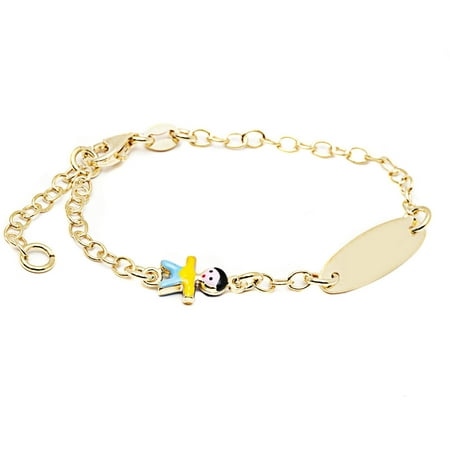 Pori Jewelers 18kt Gold-Plated Sterling Silver ID Baby Bracelet with Enamel Charm, 6