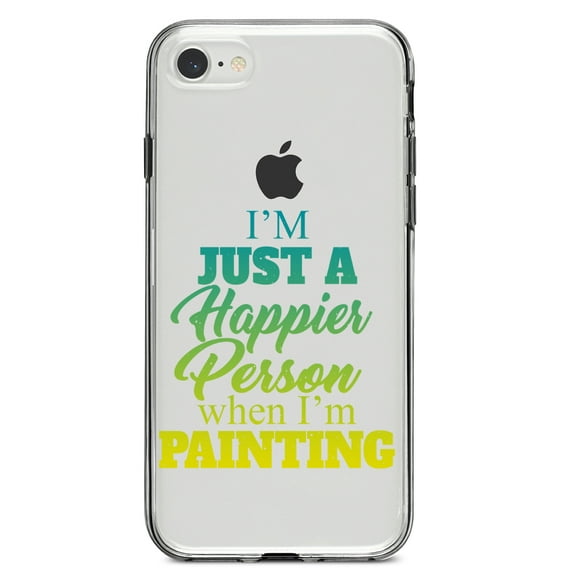 DistinctInk Clear Shockproof Hybrid Case for iPhone 7 8 SE (2020 Model) 4.7" Screen TPU Bumper Acrylic Back Tempered Glass Screen Protector - I'm a Happier Person When I'm Painting