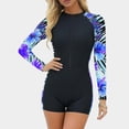 thumbnail image 3 of AUNVITO Women's One-Piece Swimsuit Long Sleeve with Front Zipper Print Design Elastic Fit Conservative for Surfing and Swimming, 3 of 7