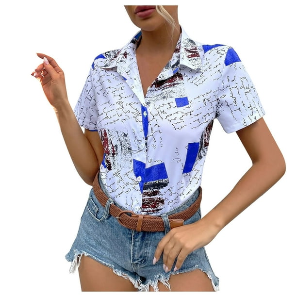 Camisa informal de temperamento con estampado floral de manga corta elegante y cómoda con cuello en V para mujer OAVQHLG3B Store lin121212