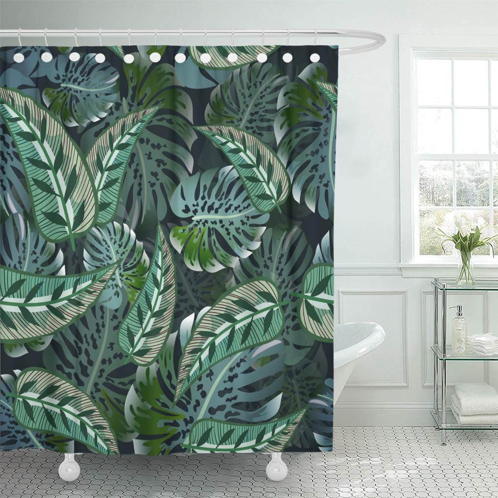 SUTTOM Botany Green Abstract Tropical Leaves Beautiful Climate Exotic Fern Shower Curtain 66x72