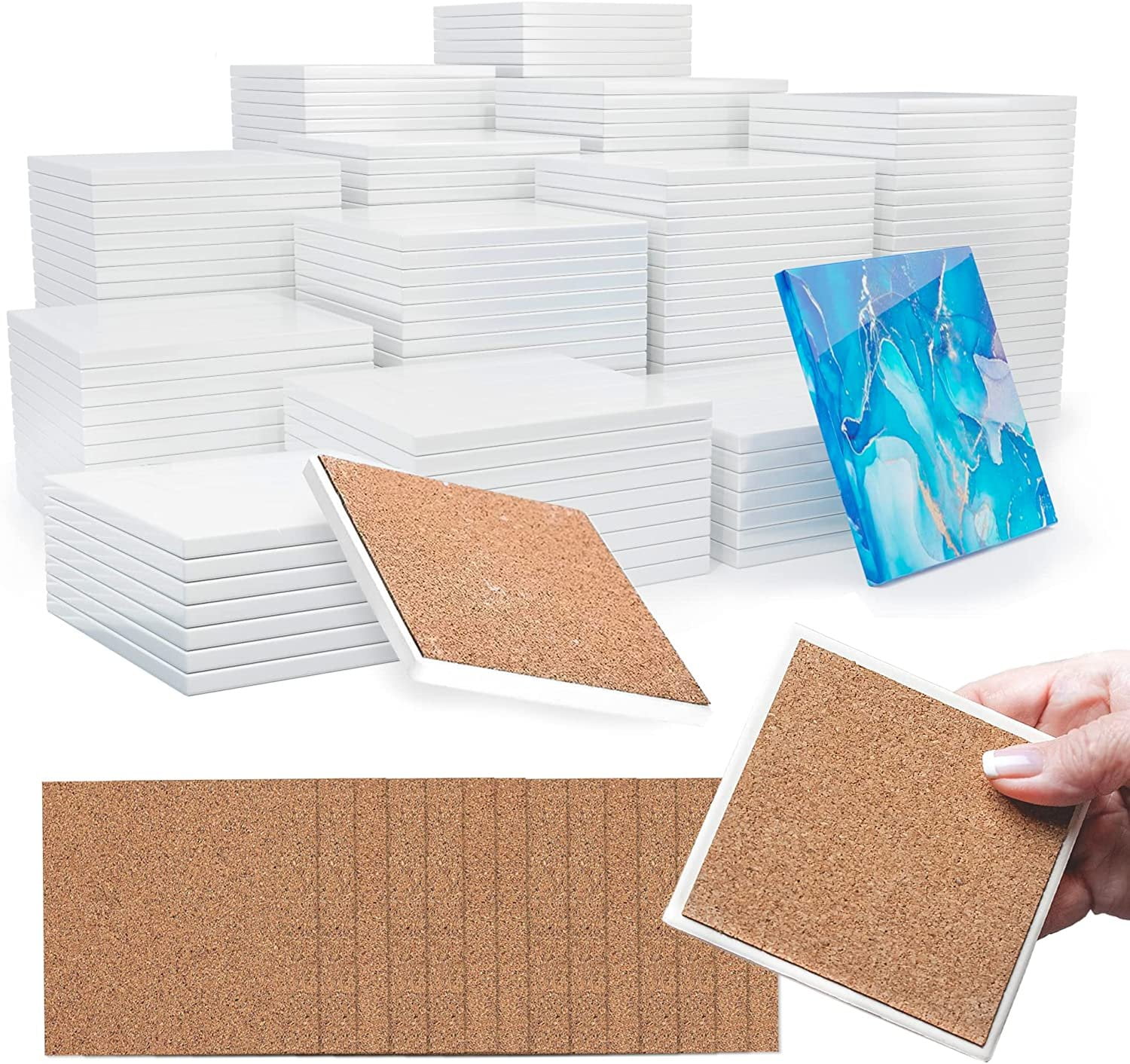 24 Pack of Ceramic Tiles for Crafts and Coasters - 4 Tiles with Cork  Backers, 12 Round and 12 Square - Wholesale Craft Outlet