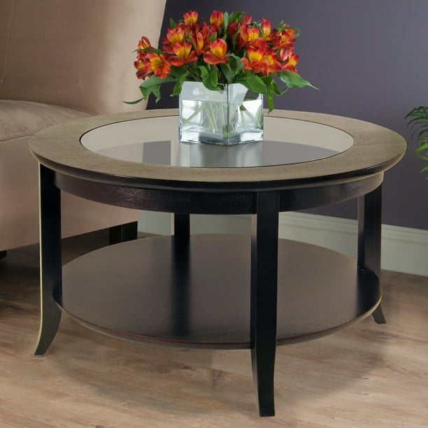 Winsome Wood Genoa Round Coffee Table with Glass Top, Espresso Finish ...