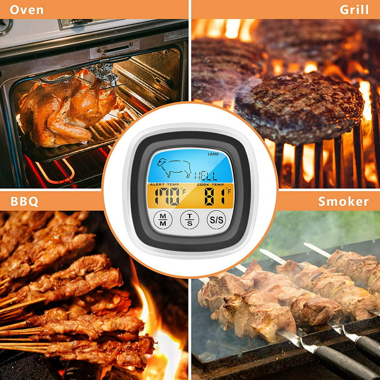 Beyond Group 80-09 Digital Meat Instant Read Thermometer with LED Screen  and Ready Alarm, Kitchen Probe with Long Fork for Grilling, Barbecue and
