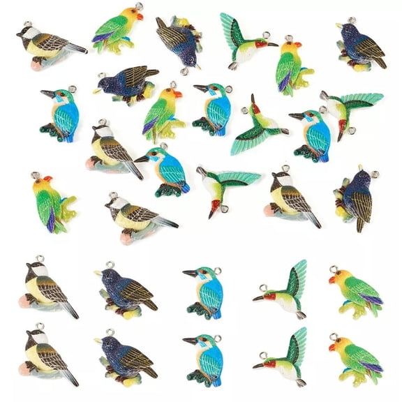 EOEMY 20Pcs 5 Styles Opaque Resin Pendants Bird Charms With Loop 25~33X19~32X5~6mm