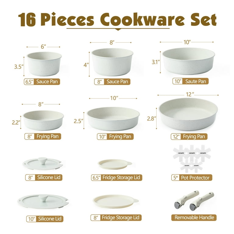 SENSARTE Nonstick Cookware Sets with Detachable Handles