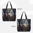 thumbnail image 2 of Fuzoiu Vintage Blue Floral Wolf Print Durable Tote Bag,Shoulder Bag with Zipper Closure,Casual Tote's Handbag,for Daily Use, Shopping, School, Work, 2 of 7