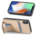 thumbnail image 3 of Magnetic Carbon Fiber Case for iPhone XS / iPhone X with Holder Kickstand, Fiber Texture Wallet Phone Case with Card Holder Durable Military Grade Protection Cover for iPhone XS / iPhone X, Khaki, 3 of 10