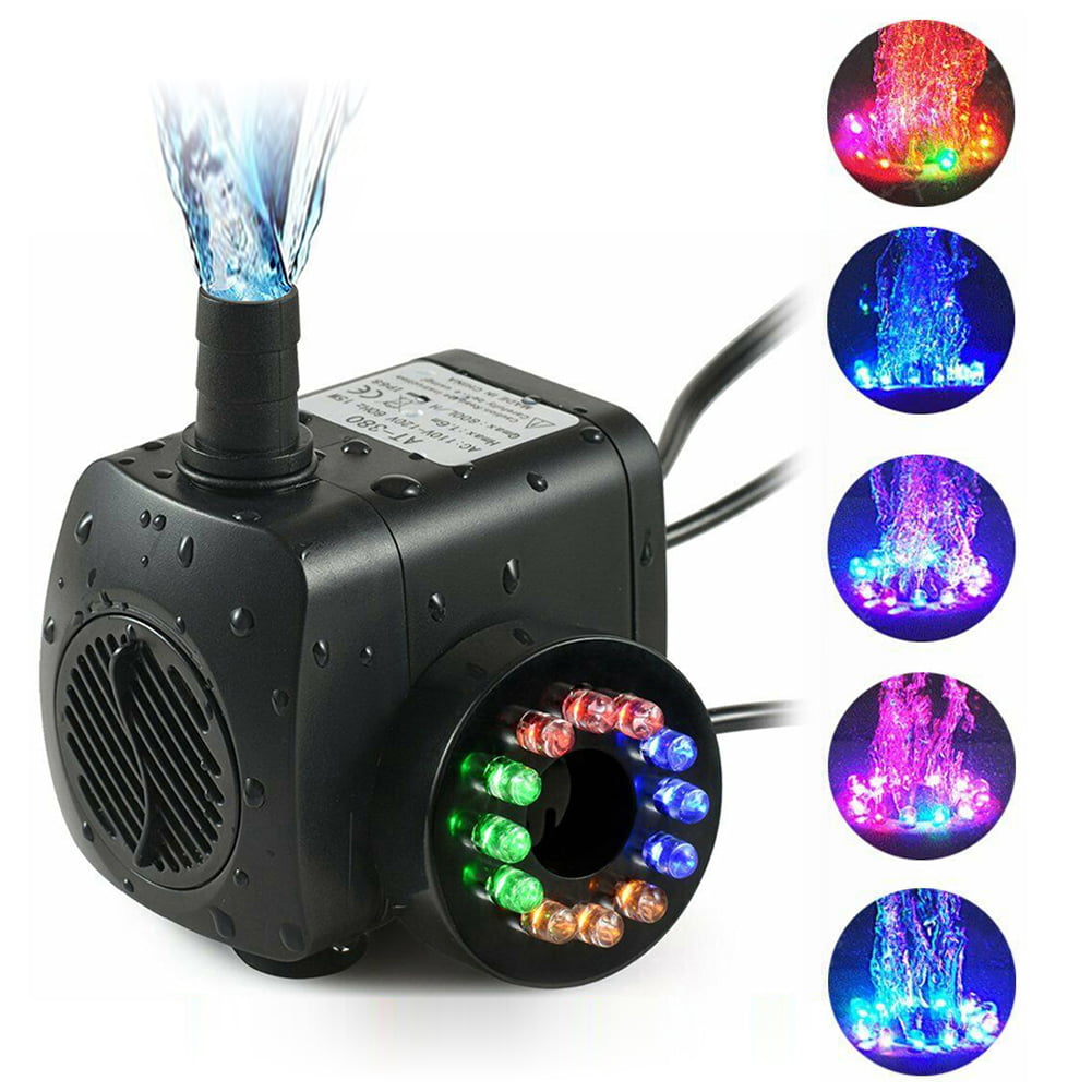 800L/H Electric 12 LED Water Pump Feature Submersible Fountain Garden Pond UK 