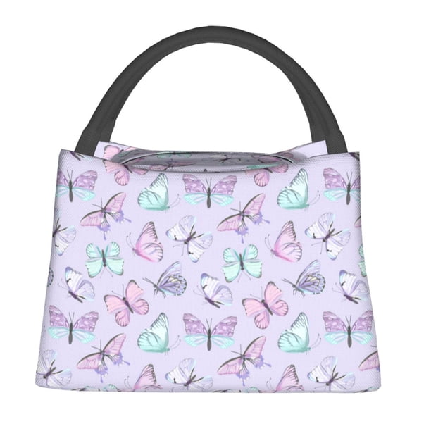 Fotbe Purple Butterfly Bolsa Térmica Portátil con Estampado, Bolsa de Entrega de Alimentos Aislada, Bolsa Reutilizable de Gran Capacidad para Comidas y Supermercado