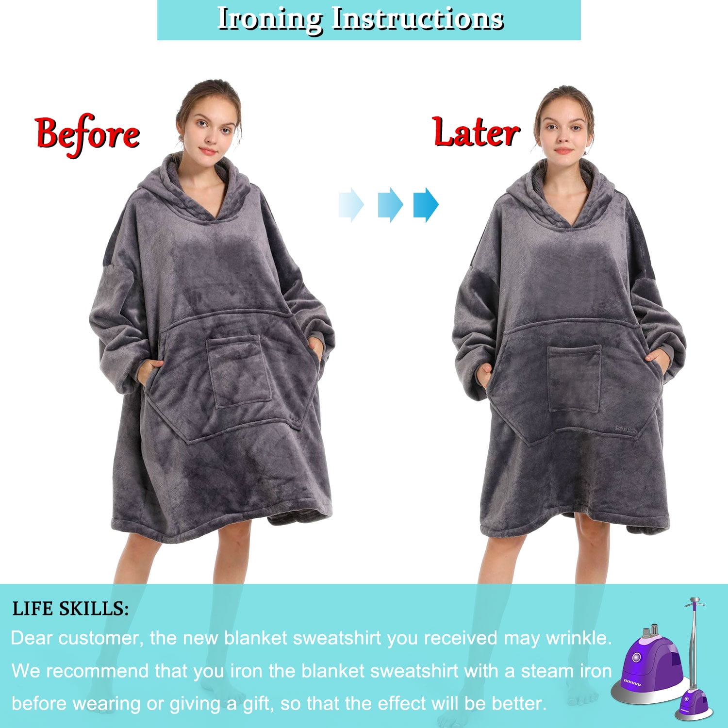 REDESS Wearable Blanket Hoodie, Oversized Blanket Hoodie Sweatshirt for Adults Women Men-Dark Grey