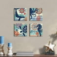 thumbnail image 4 of Coastal Wall Art Beach Decor for Bedroom Bathroom Canvas Prints Navy Blue Whale Poster Artwork Sea Life Aesthetic Painting 8 x 8" 4Pcs Sets Ocean Turtle Octopus Pictures Nursery Home Decoration, 4 of 6